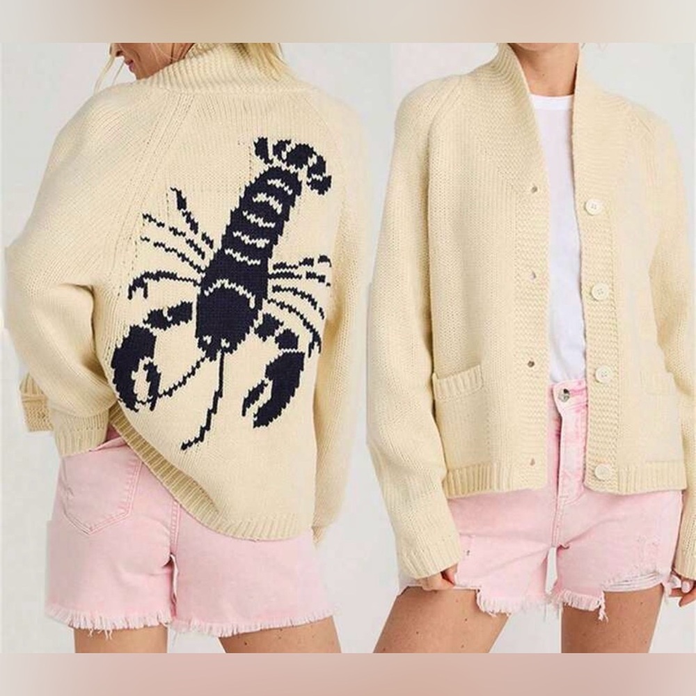Cream Cardigan with Black Scorpion Design NWOT